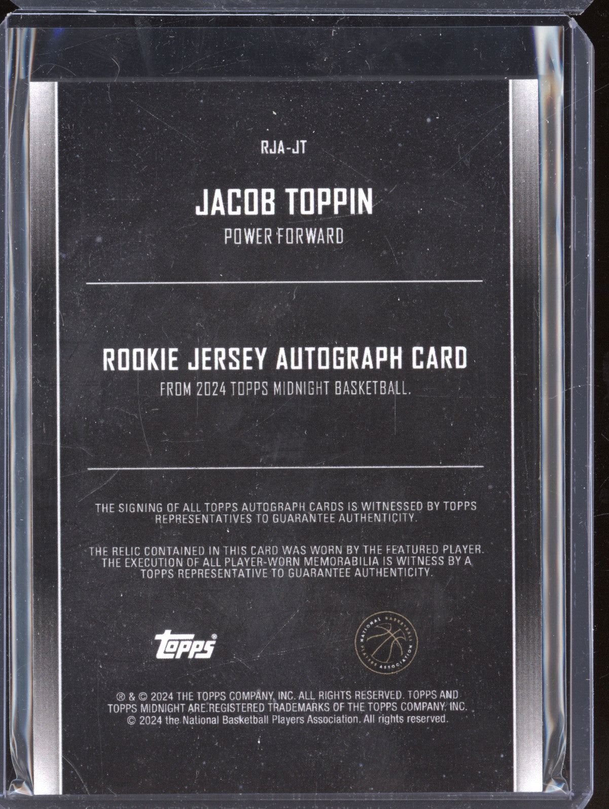 Jacob Toppin 2023-24 Topps Midnight RJA-JT Rookie Jersey Auto RC