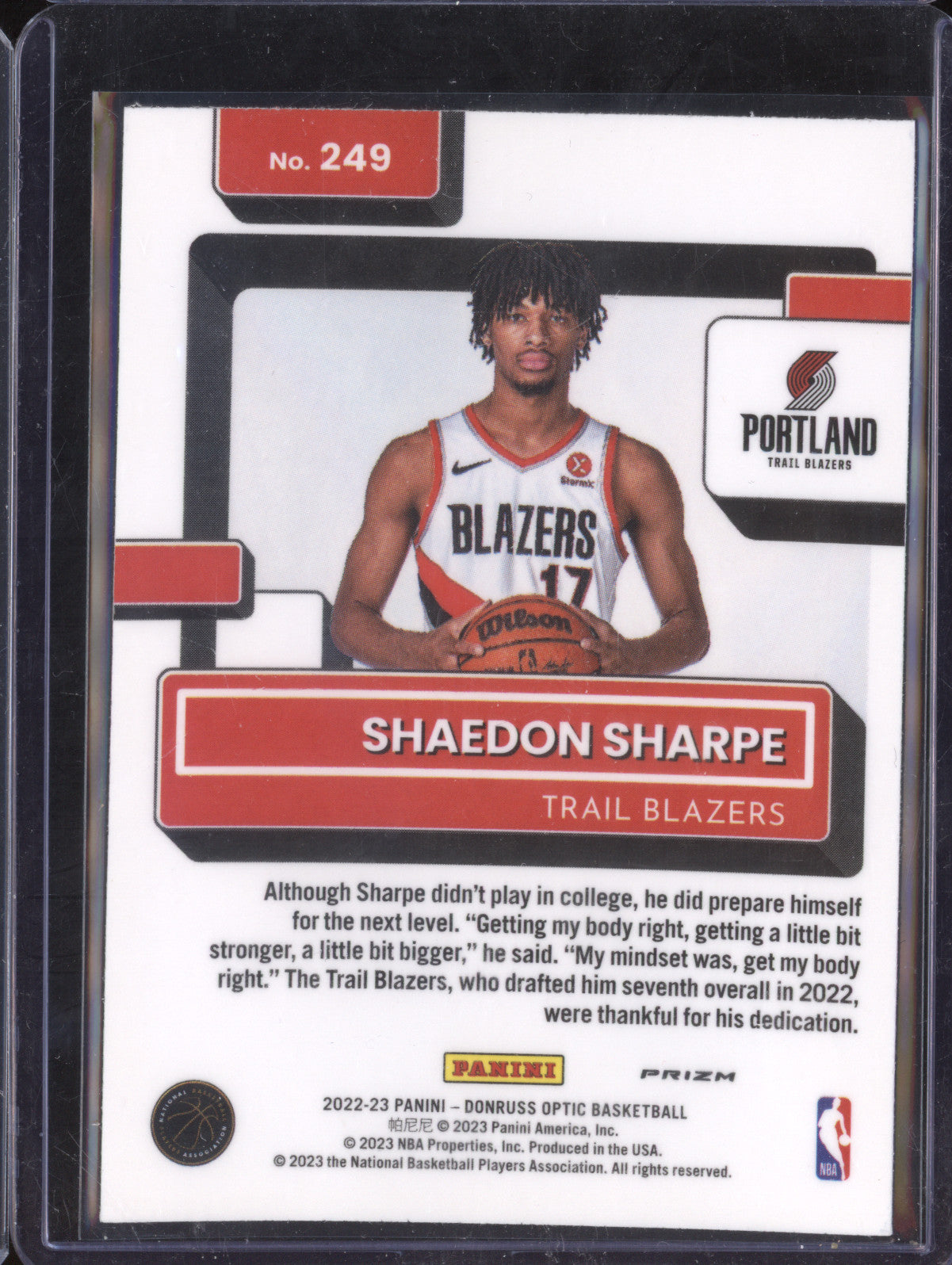 Shaedon Sharpe 2022-23 Panini Donruss Optic 249 Red Sparkle RC
