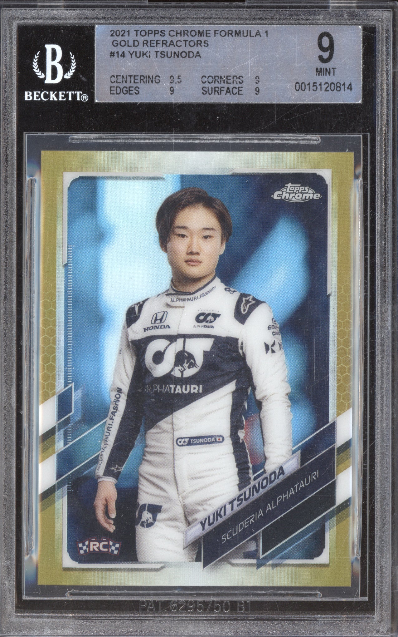 Yuki Tsunoda 2021 Topps Chrome 14 Gold Refractor RC 10/50 BGS 9