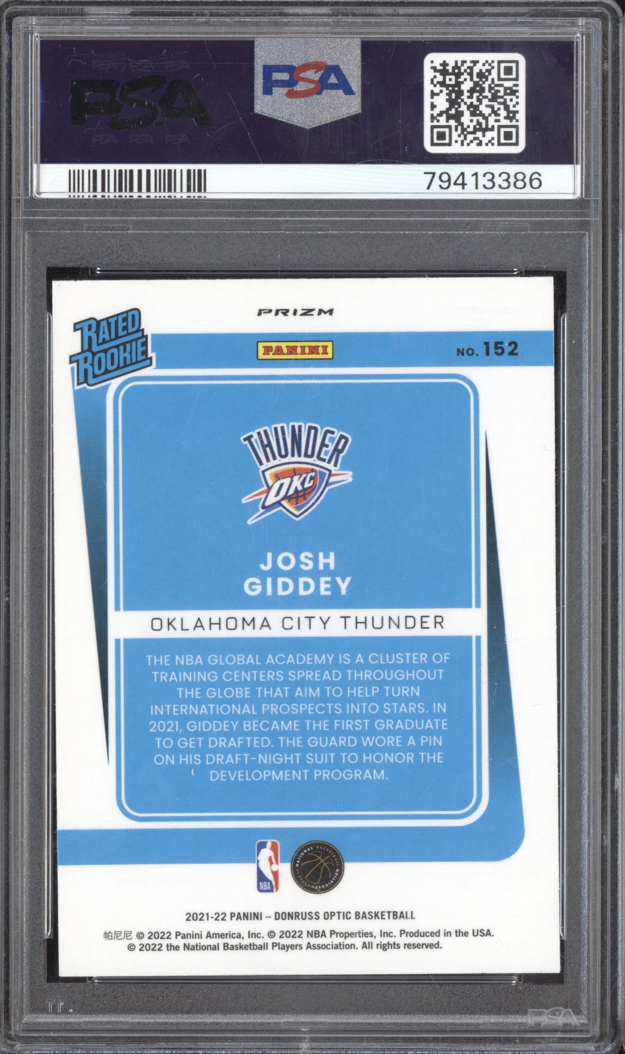 Josh Giddey 2021-22 Panini Donruss Optic 152 Holo RC PSA 10