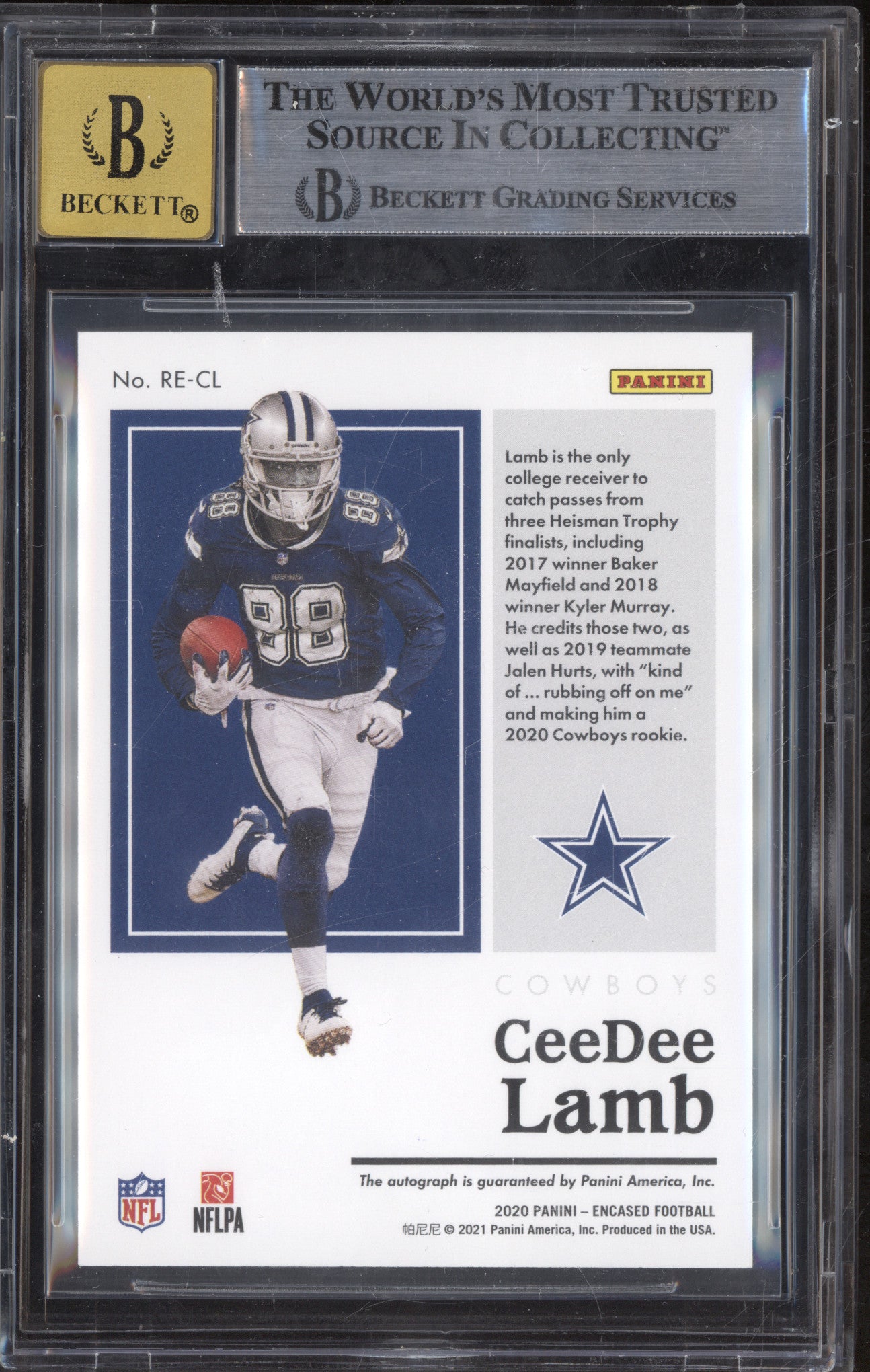 CeeDee Lamb 2020 Panini Encased RE-CL Rookie Endorsements Auto Sapphire RC 43/50 BGS 9/10