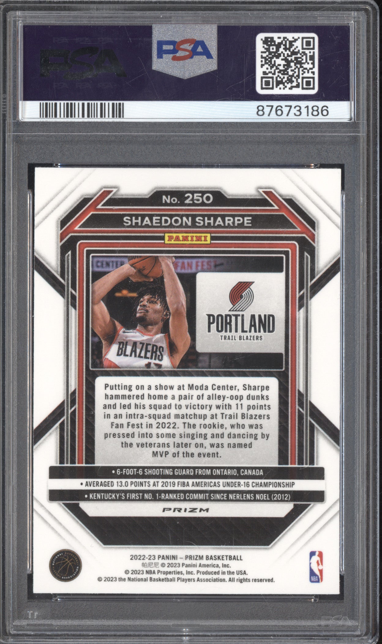 Shaedon Sharpe 2022-23 Panini Prizm 250 Silver RC PSA 9