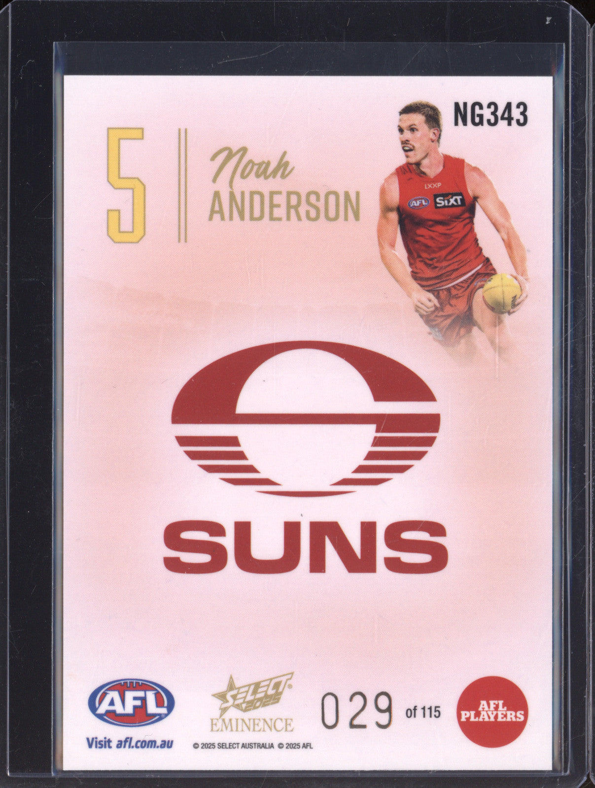 2025 AFL Select Eminence Nameplate NG343 Noah Anderson 029/115