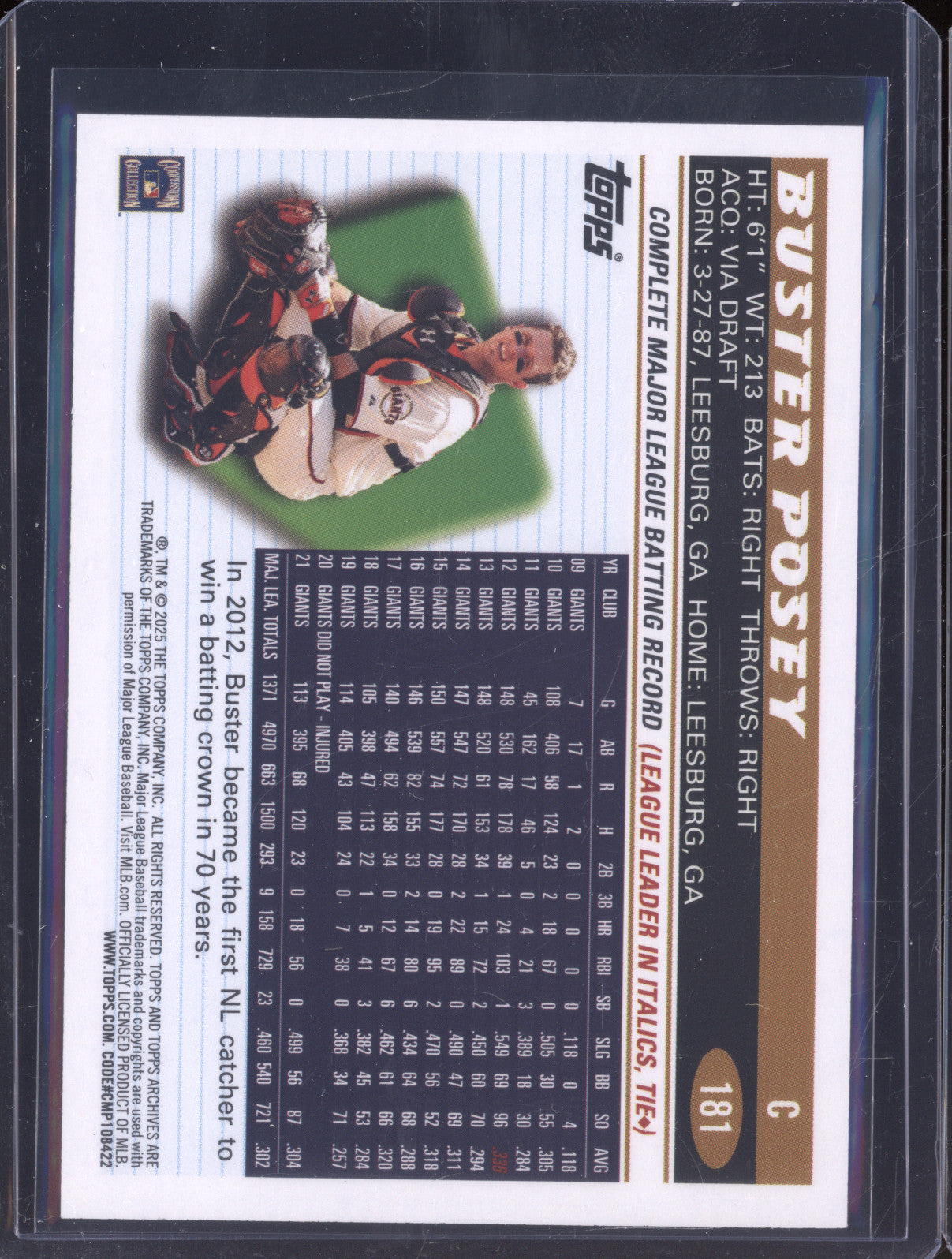 Buster Posey 2025 Topps Archives 181 Red Hot Foilboard /50