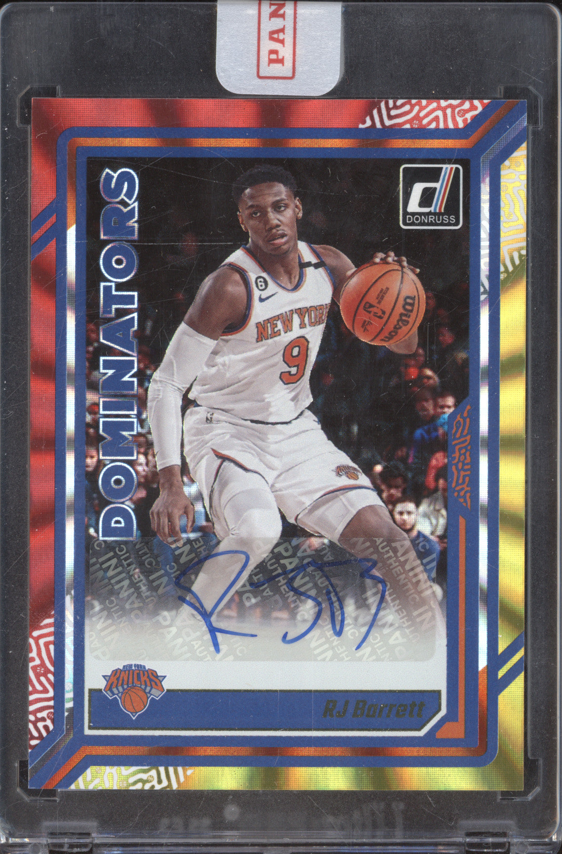 RJ Barrett 2023-24 Panini Donruss DA-RJB Dominators Red and Gold Laser Holo Auto