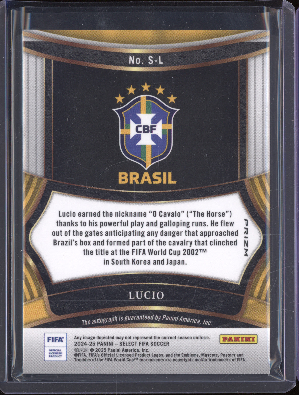 2024-25 Panini Select Fifa S-L Lucio Peacock Auto