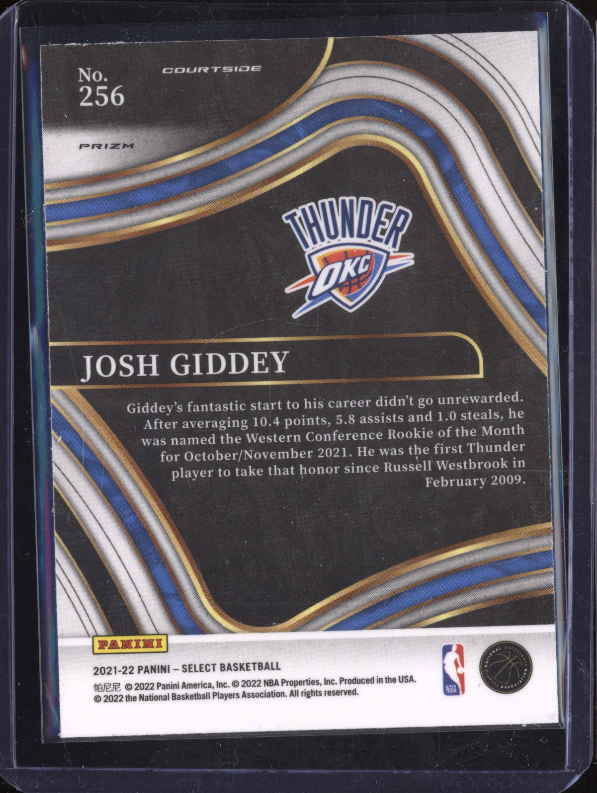 Josh Giddey 2021-22 Panini Select 256 Gold Wave Courtside RC