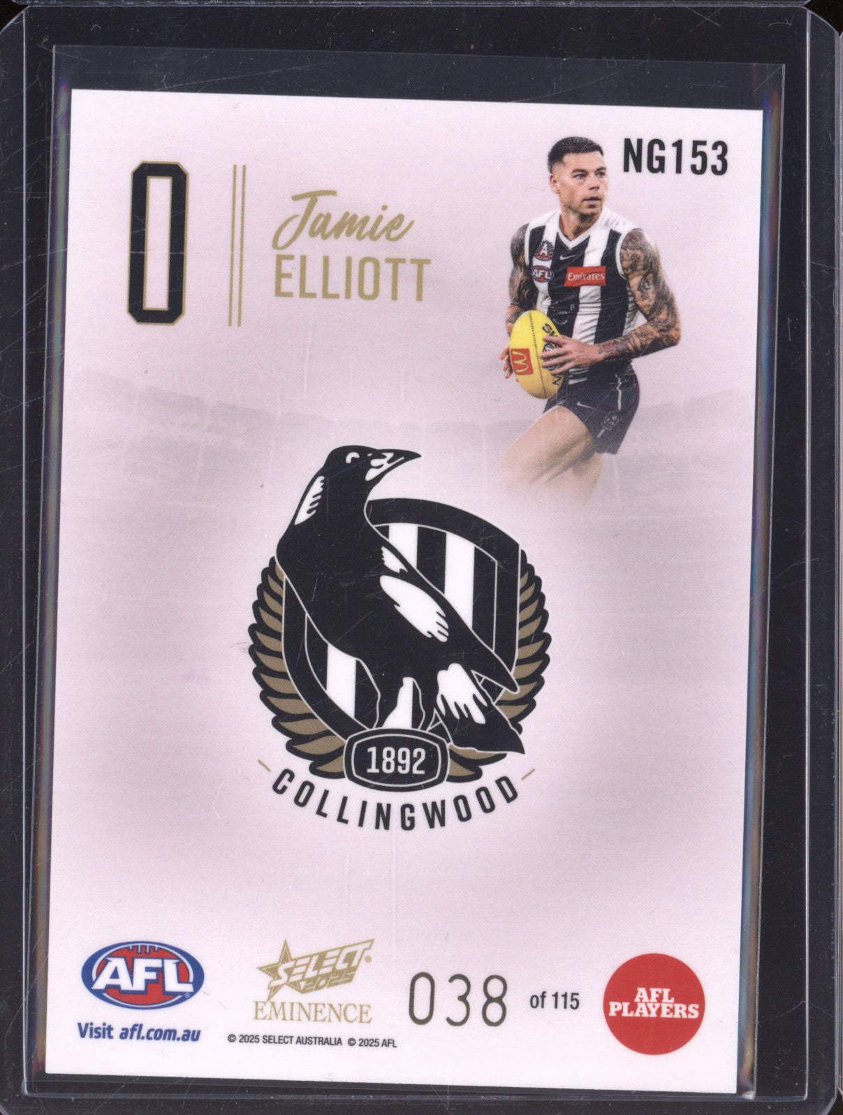 2025 AFL Select Eminence Nameplate NG153 Jamie Elliott 038/115