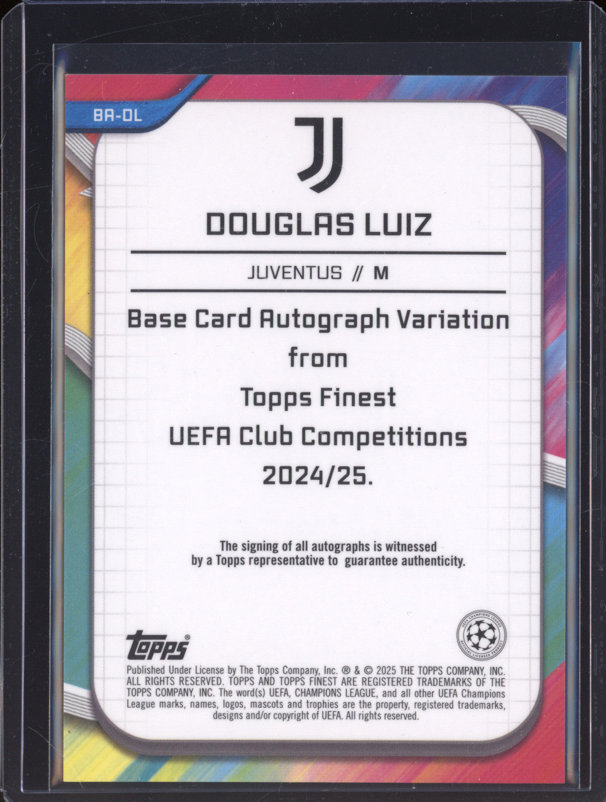 2024-25 Topps Finest Champions League BR-DL Douglas Luiz Auto 3/5