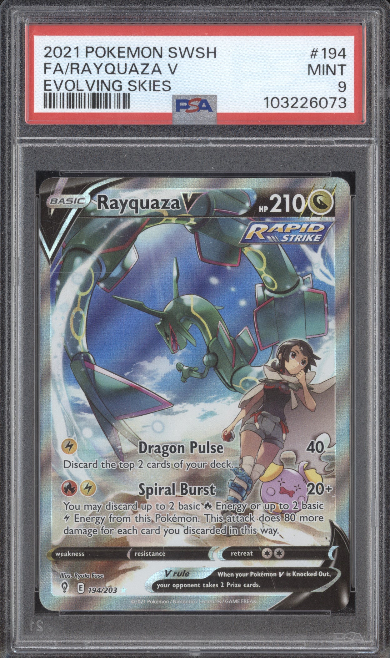Rayquaza V 2021 Pokemon Evolving Skies 194/203 Alternate Art PSA 9