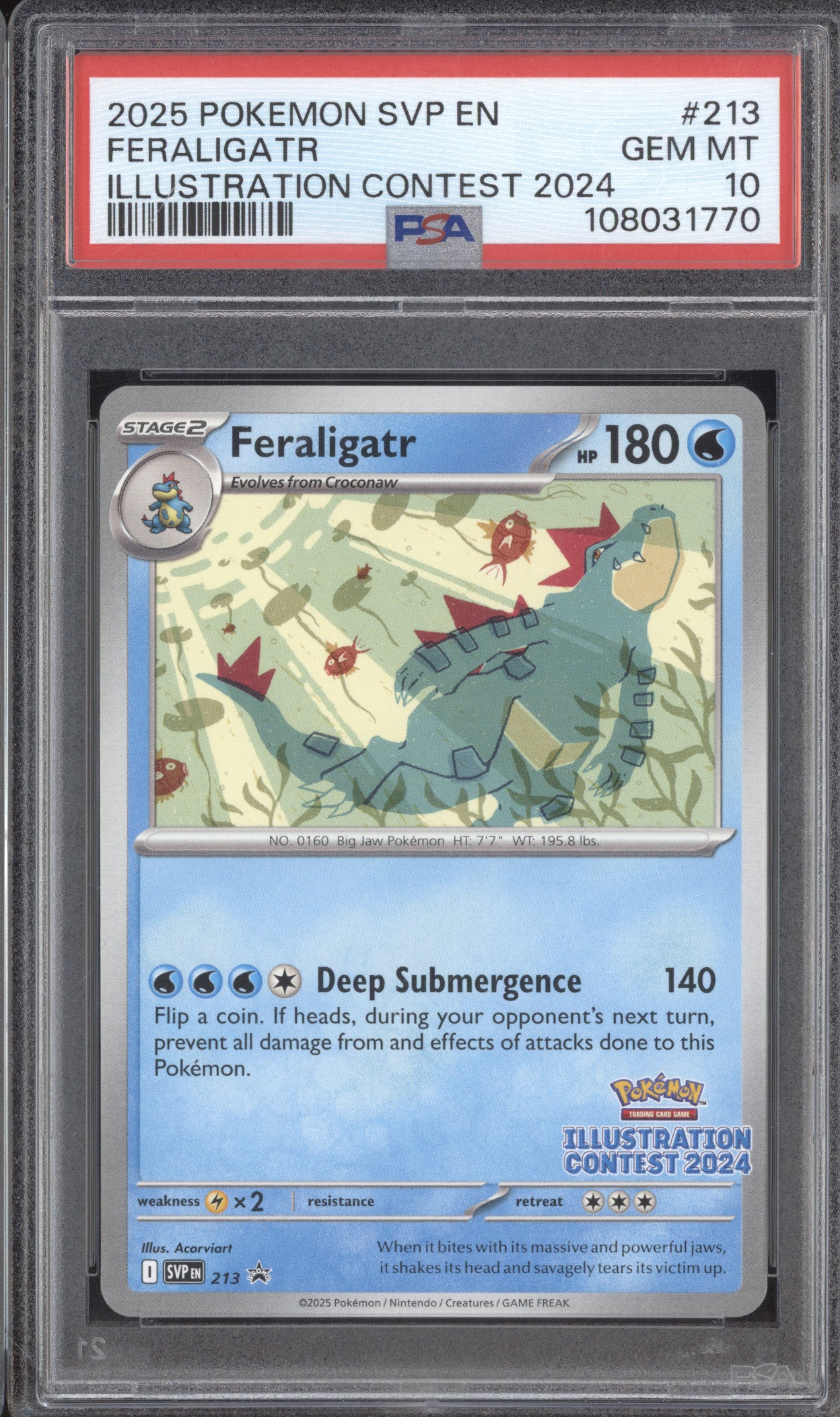 Feraligatr Pokemon Scarlet & Violet Promos 213 Illustration Contest 2024 PSA 10