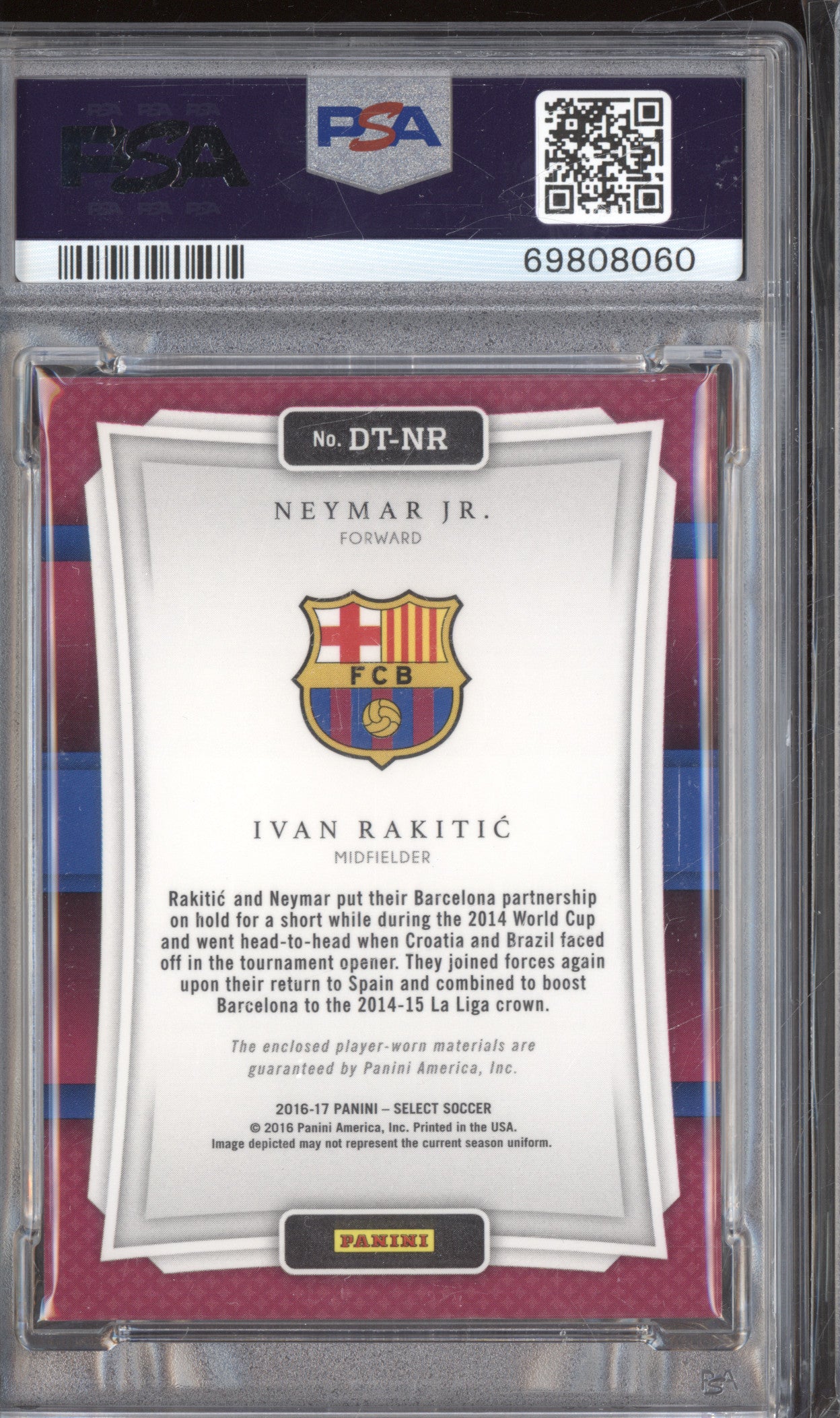 2016 Panini Select DT-NR Neymar Jr., Ivan Rakitic Double Team Memorabilia PSA 9