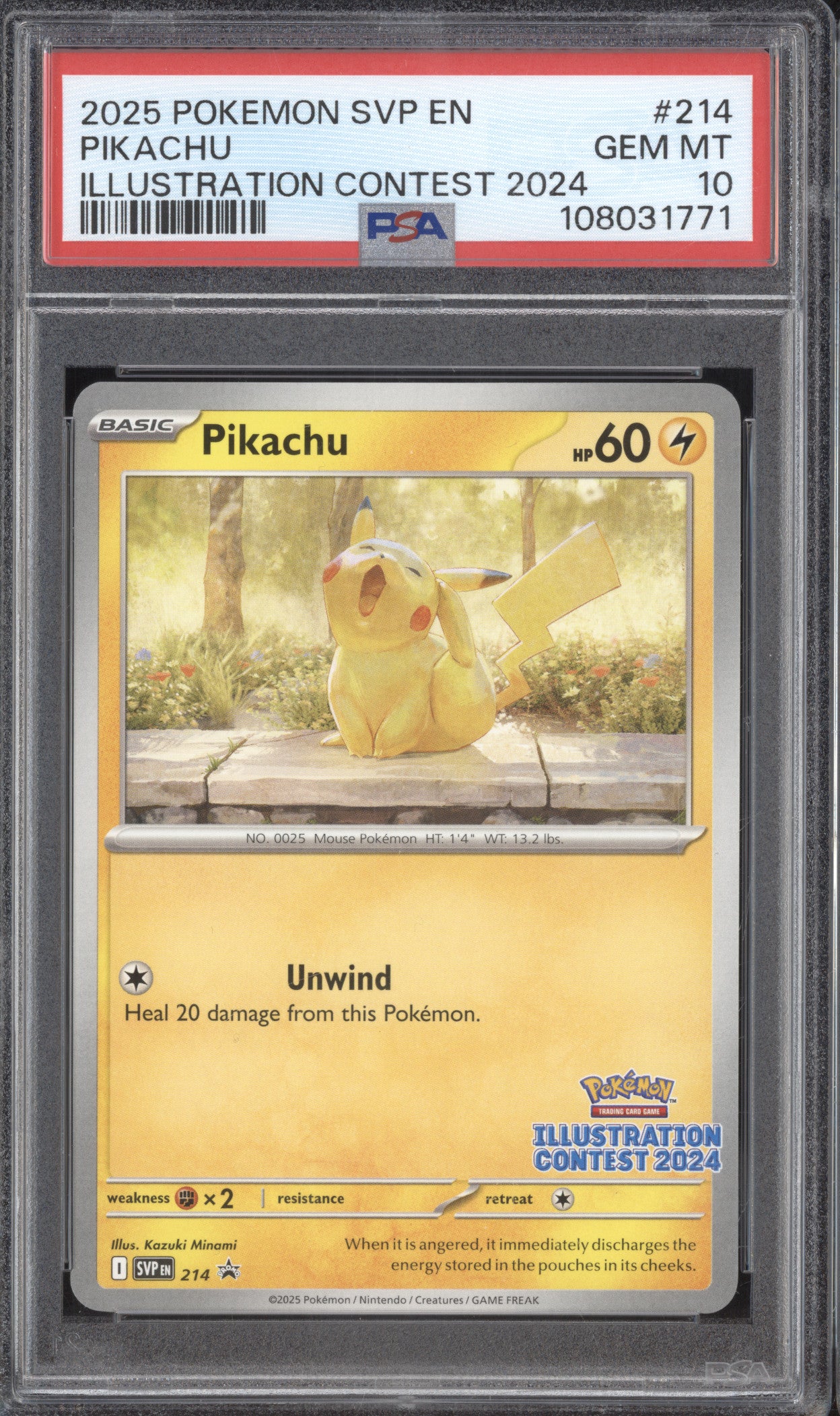 Pikachu Pokemon Scarlet & Violet Promos 214 Illustration Contest 2024 PSA 10