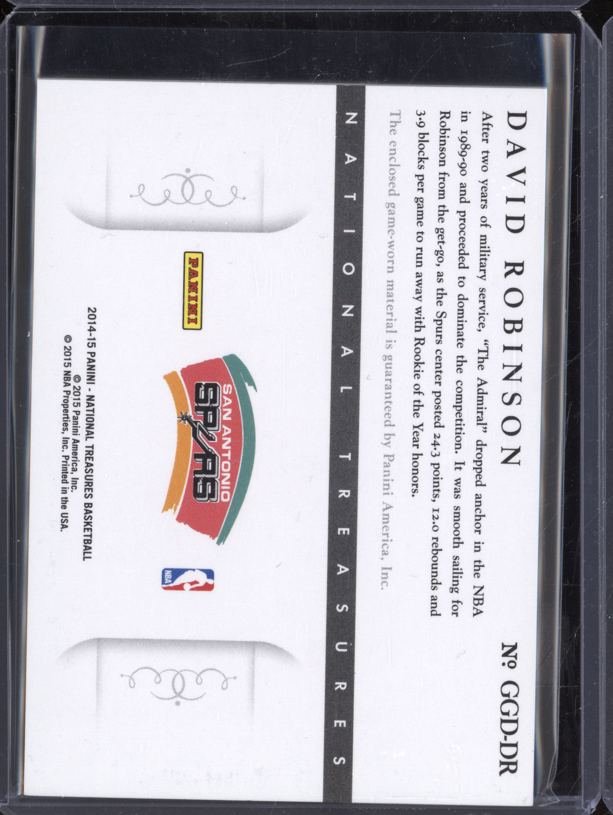 David Robinson 2014-15 Panini National Treasures GGD-DR NBA Game Gear 28/99