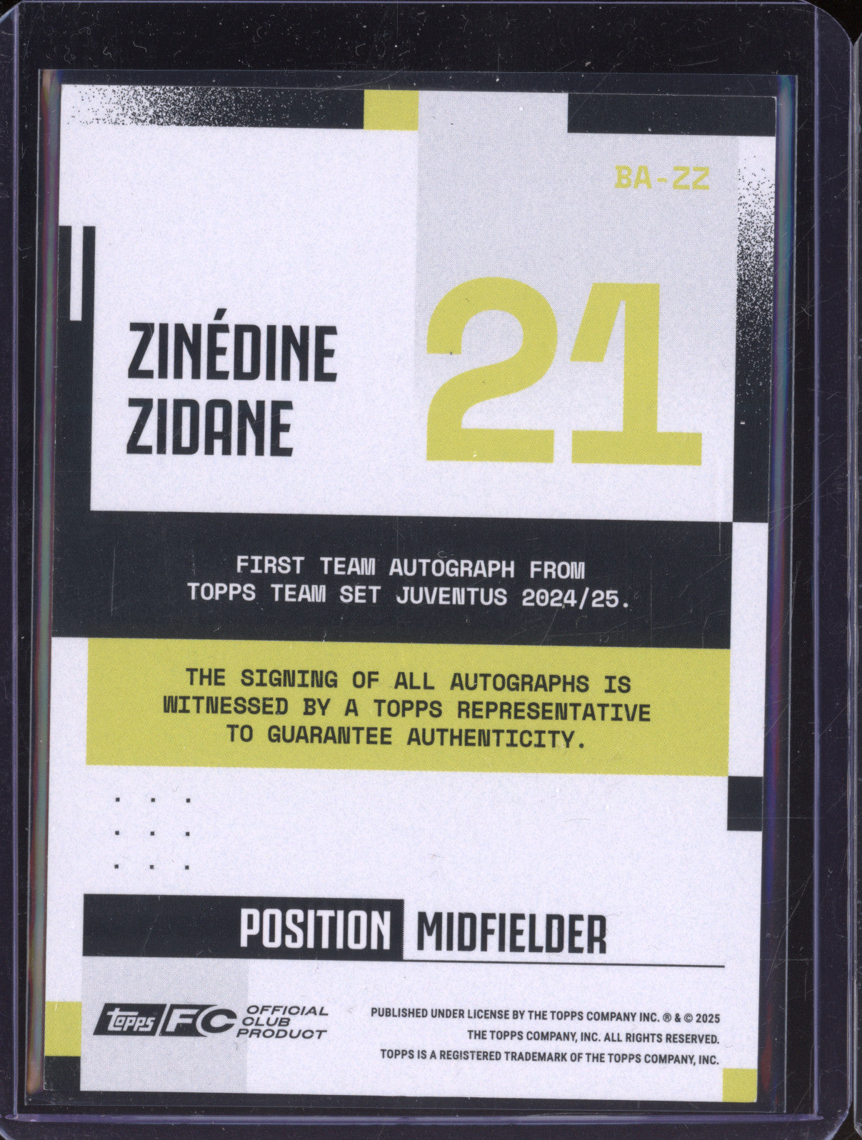 Zinedine Zidane 2024-25 Topps Team Set Juventus FC BA-ZZ Autograph Red 5/5