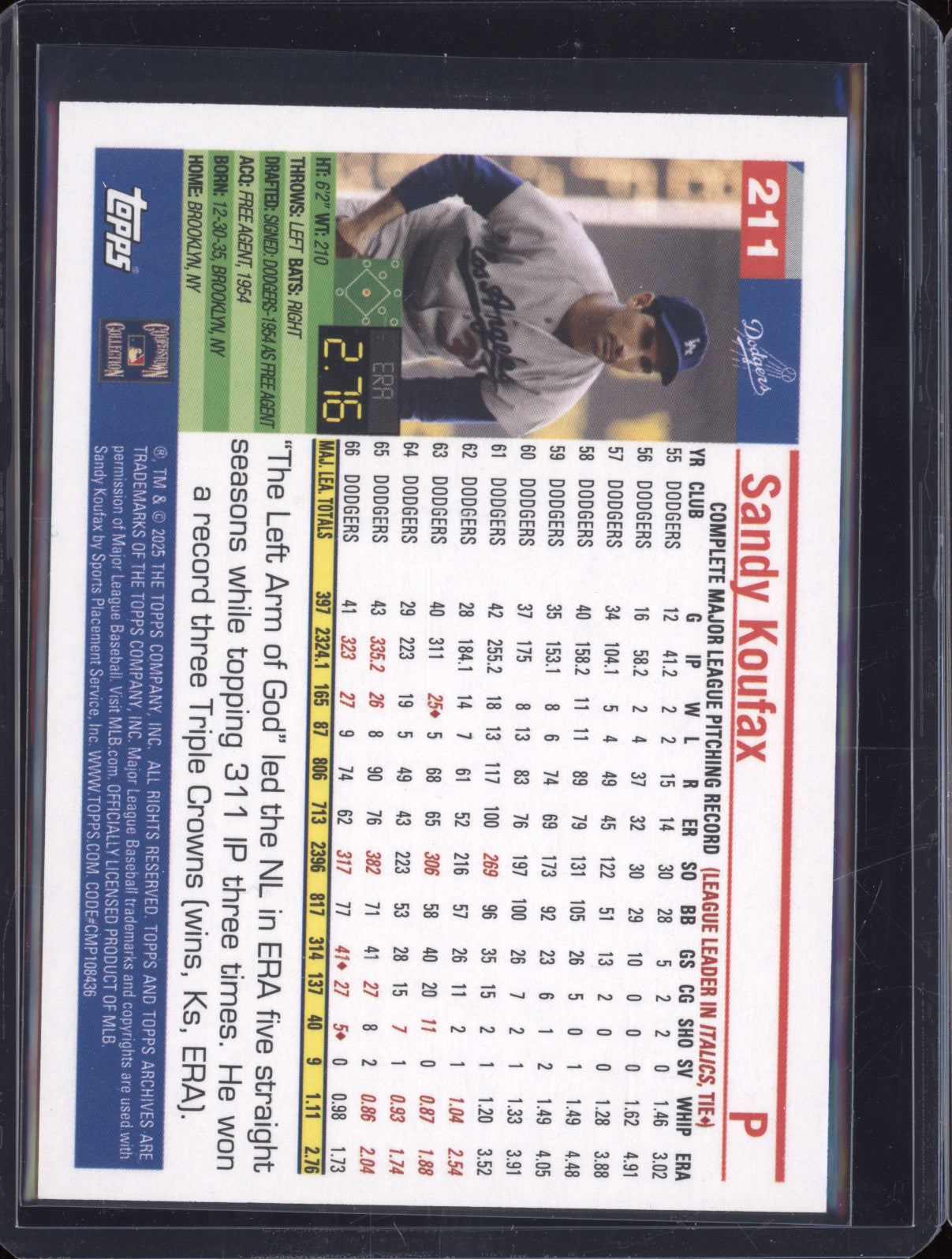 Sandy Koufax 2025 Topps Archives 211 Green Foilboard /99