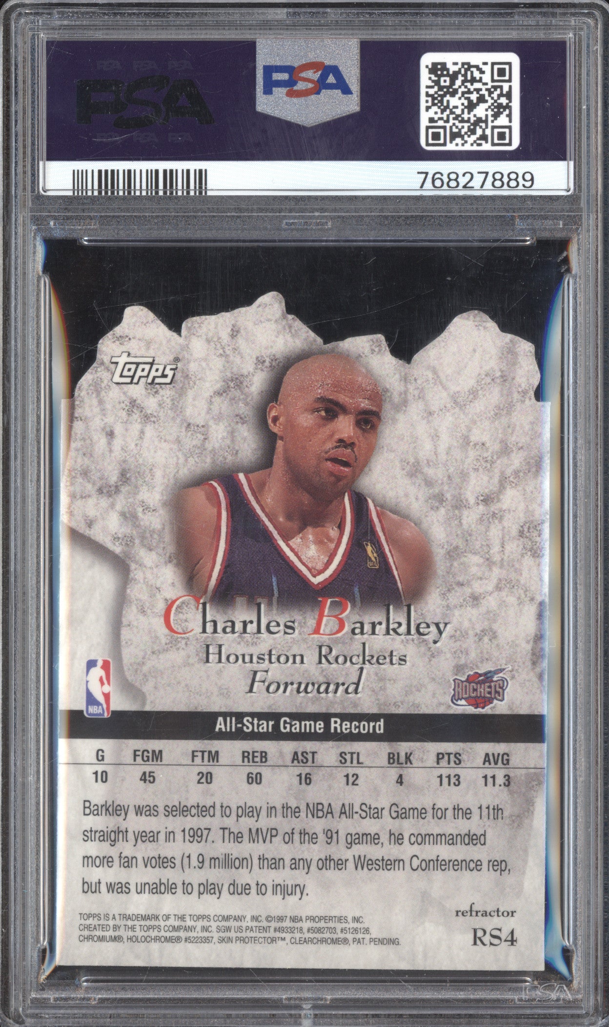 Charles Barkley 1997-98 Topps Rock Stars RS4 Refractor PSA 9