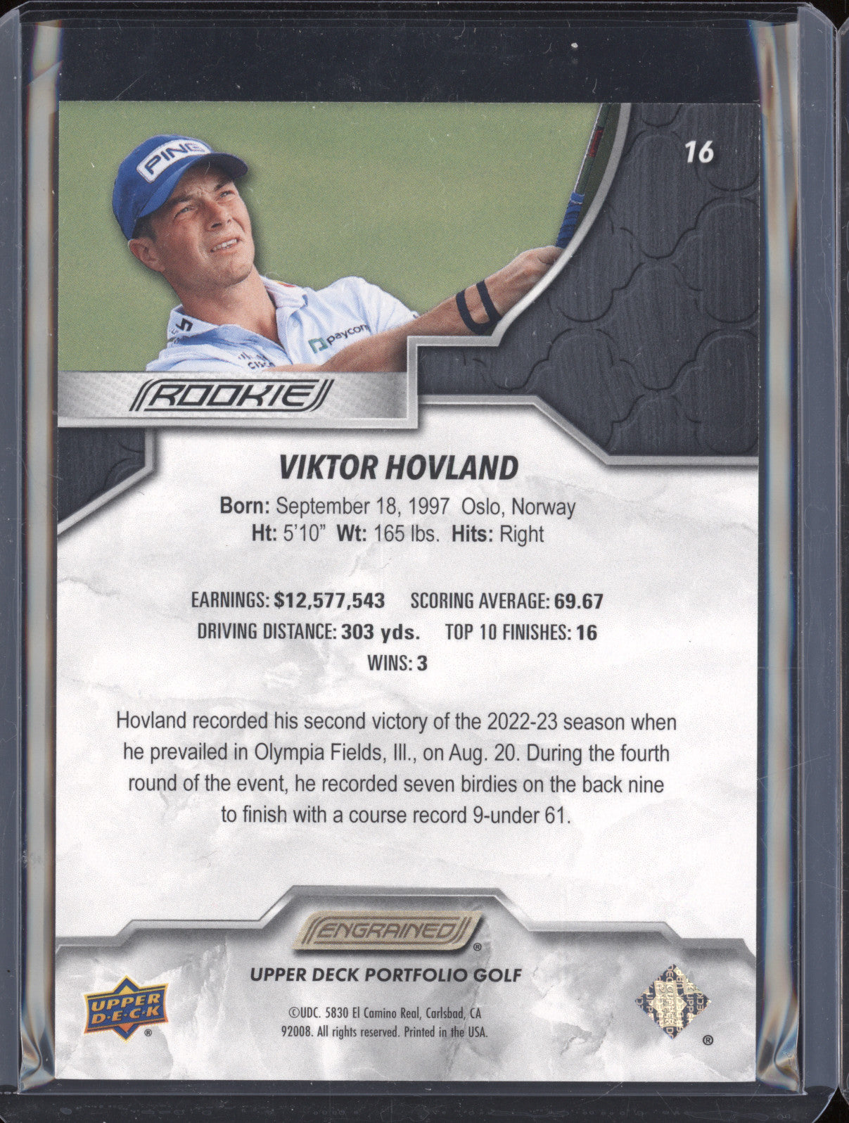 Viktor Hovland 2024 Upper Deck Portfolio 16 Engrained RC 59/99