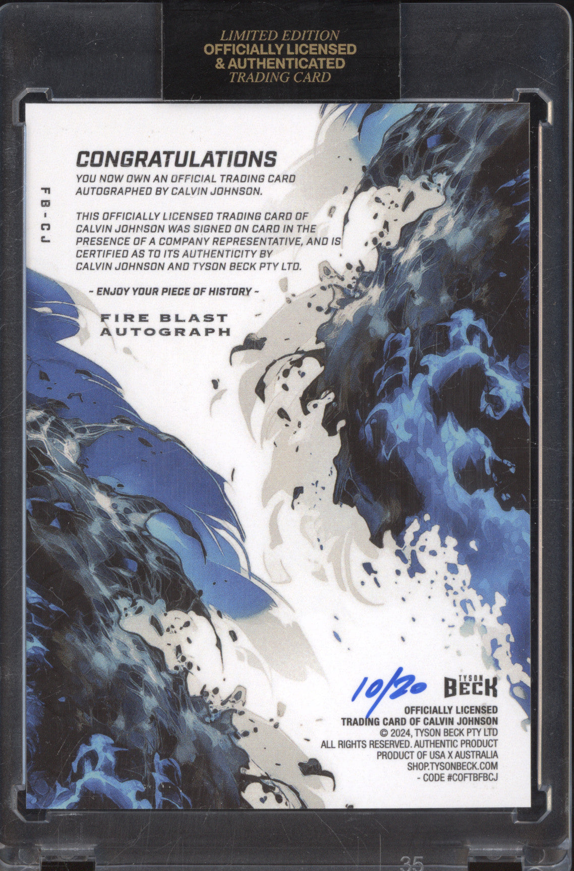 Calvin Johnson 2024 Tyson Beck FB-CJ Fire Blast Auto 10/20