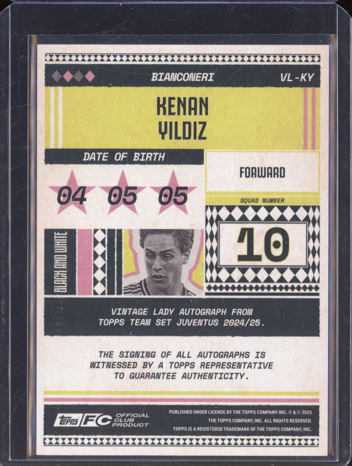 Kenan Yildiz 2024-25 Topps Team Set Juventus FC VLKY Vintage Lady Auto 30/50