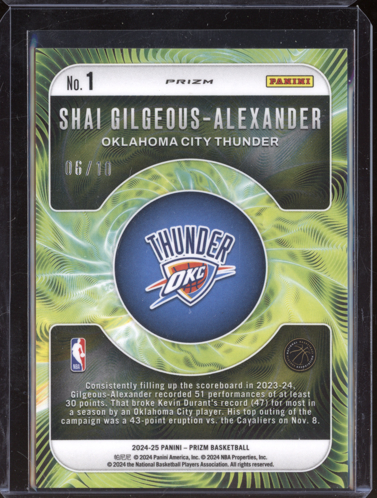 Shai Gilgeous-Alexander 2024-25 Panini Prizm 1 Fractal Gold 6/10