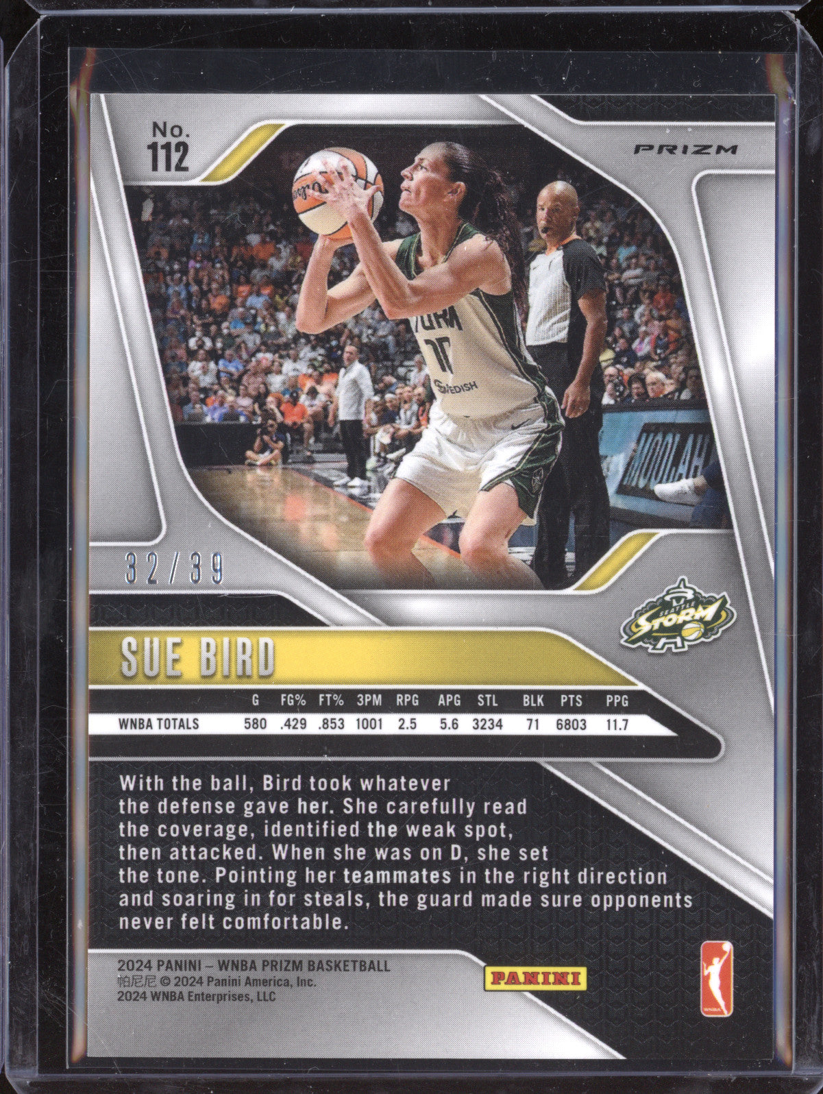 Sue Bird 2024 Panini WNBA Prizm 112 Black Velocity 32/39