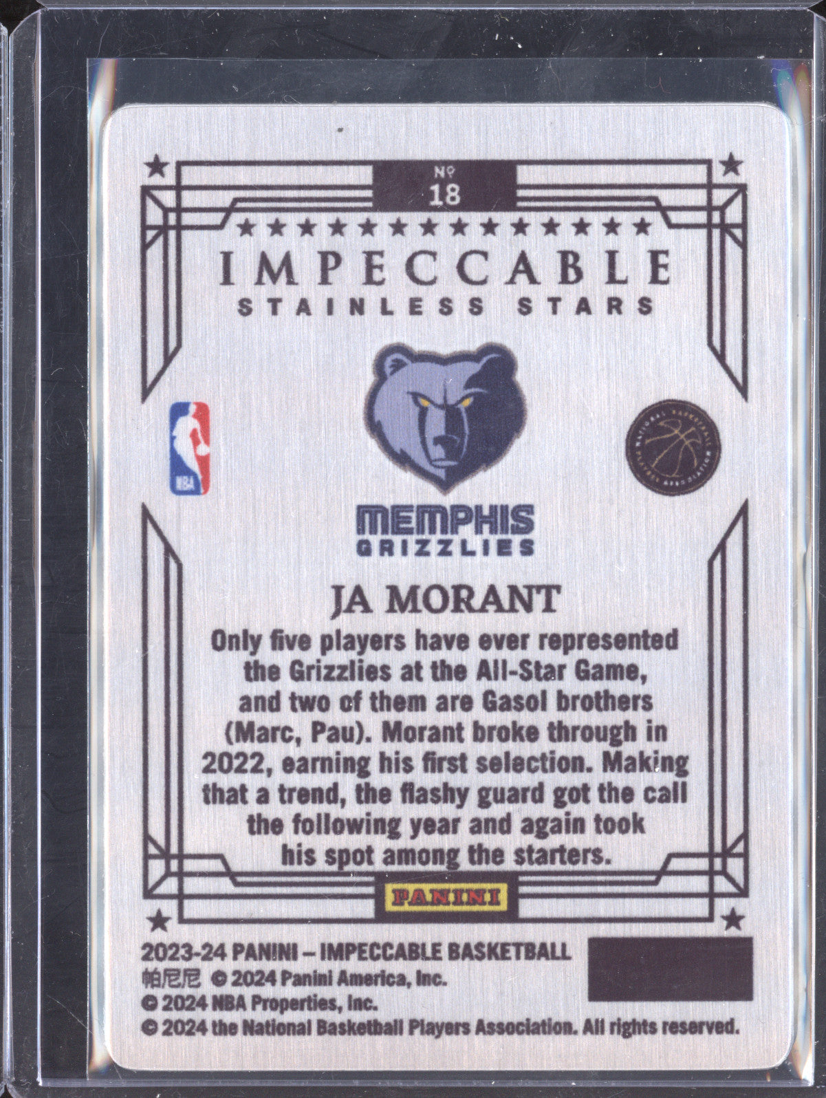 Ja Morant 2023-24 Panini Impeccable 18 Stainless Stars International Red