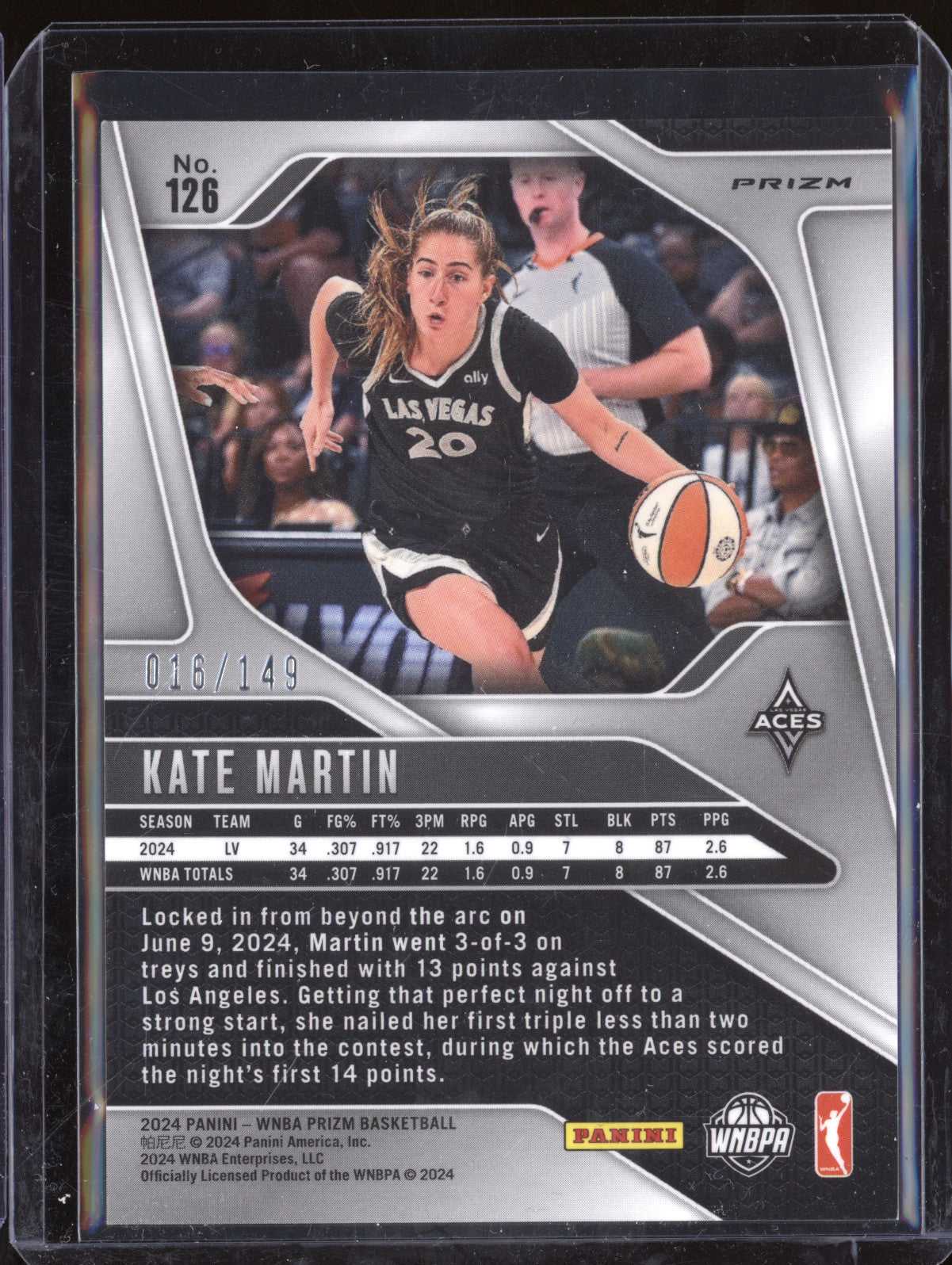 Kate Martin 2024 Panini WNBA Prizm 126 Purple RC 16/149