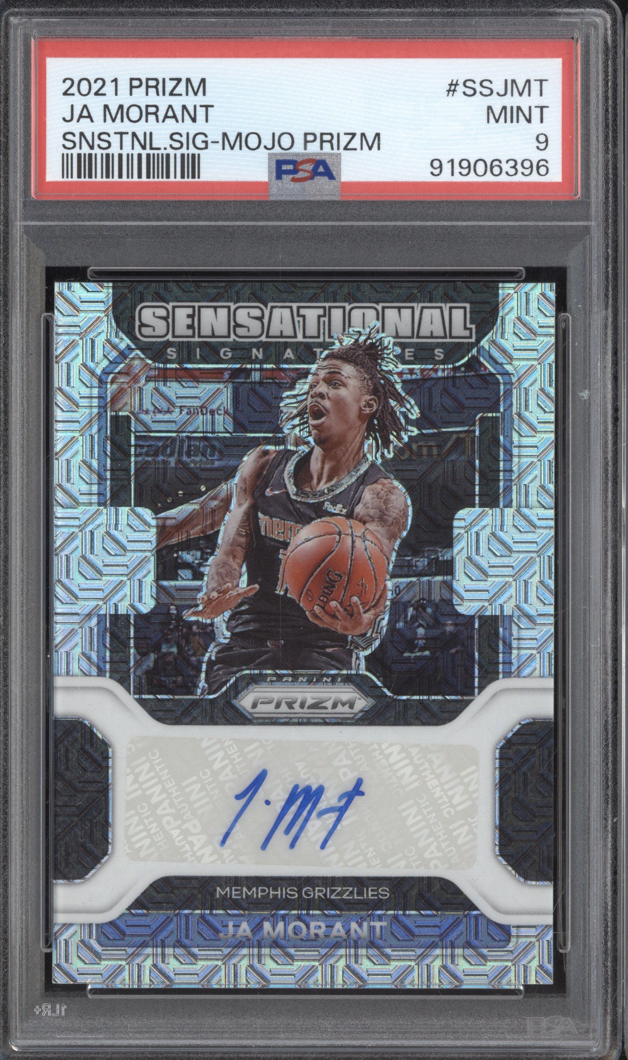 Ja Morant 2021-22 Panini Prizm SS-JMT Sensational Sig Mojo Prizm 2/25 PSA 9