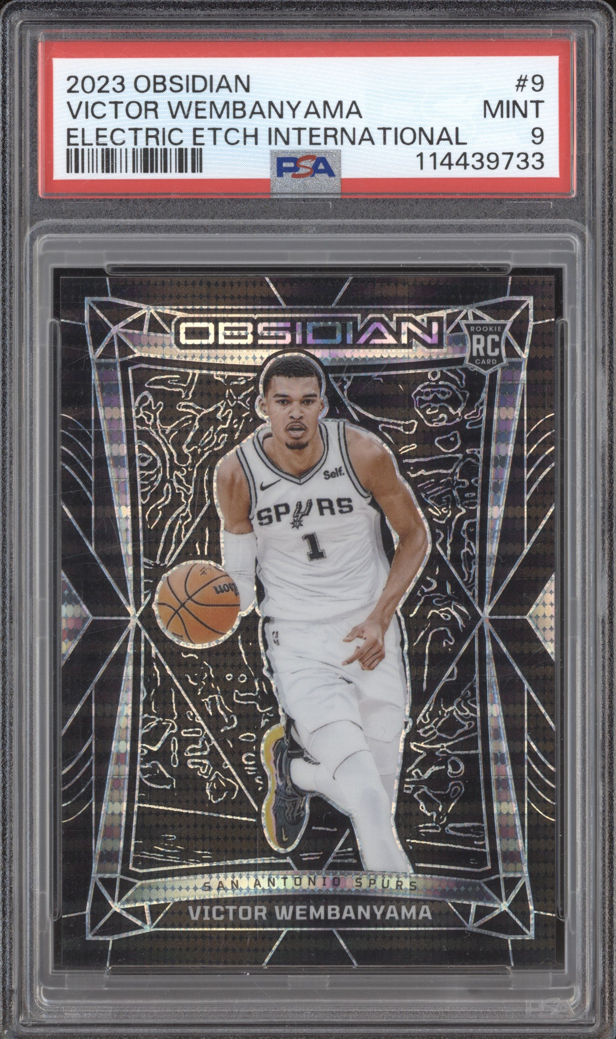 Victor Wembanyama 2023 Panini Obsidian 9 Electric Etch International RC PSA 9