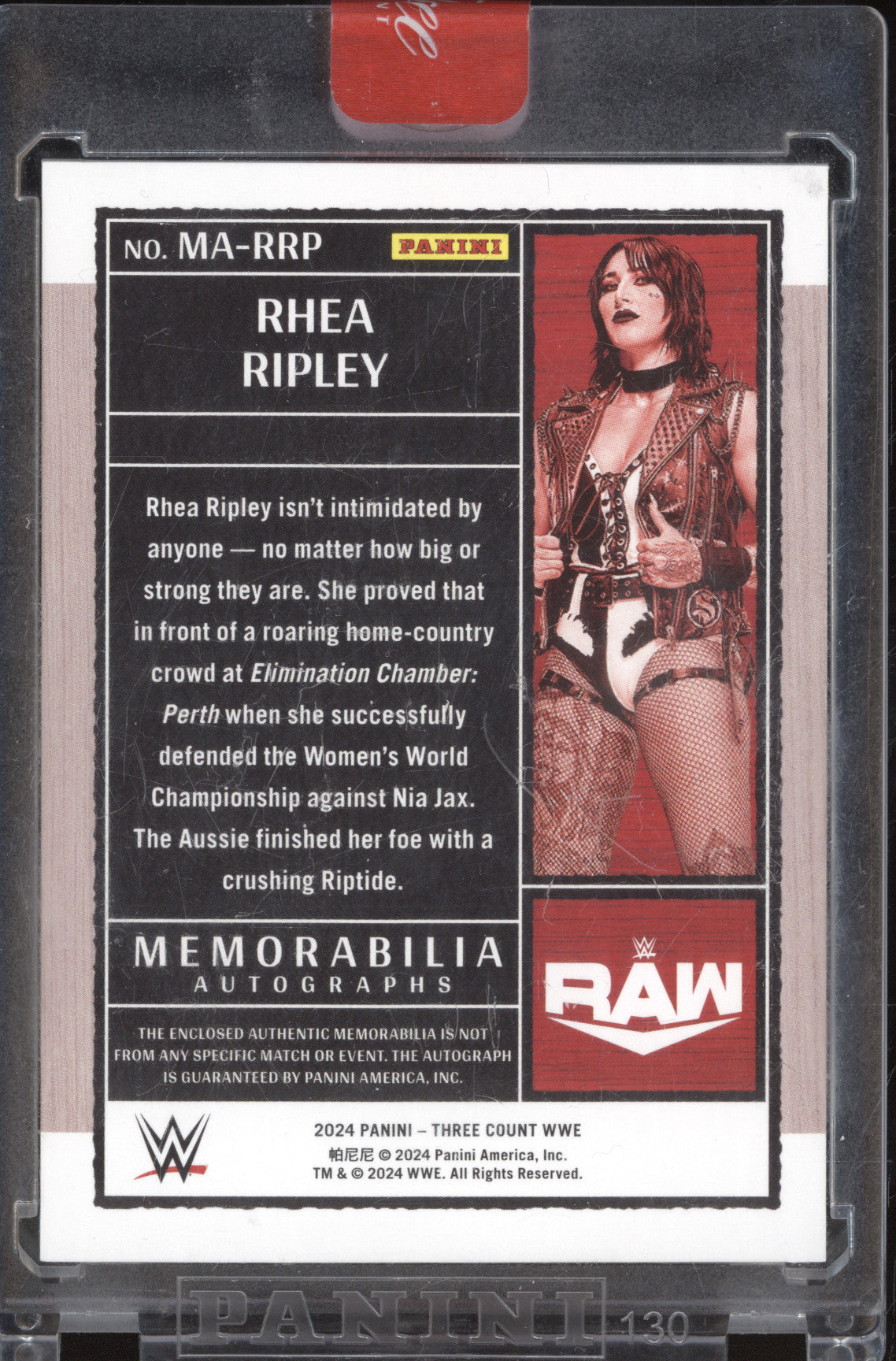 Rhea Ripley 2024 Panini Three Count MA-RRP Memorabilia Auto Green 5/5