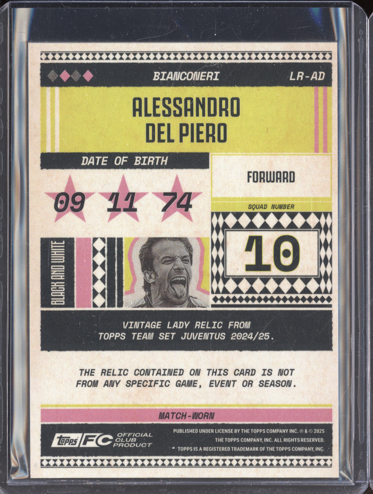 Alessandro Del Piero 2024-25 Topps Team Set Juventus FC LR-AD Vintage Lady Relic