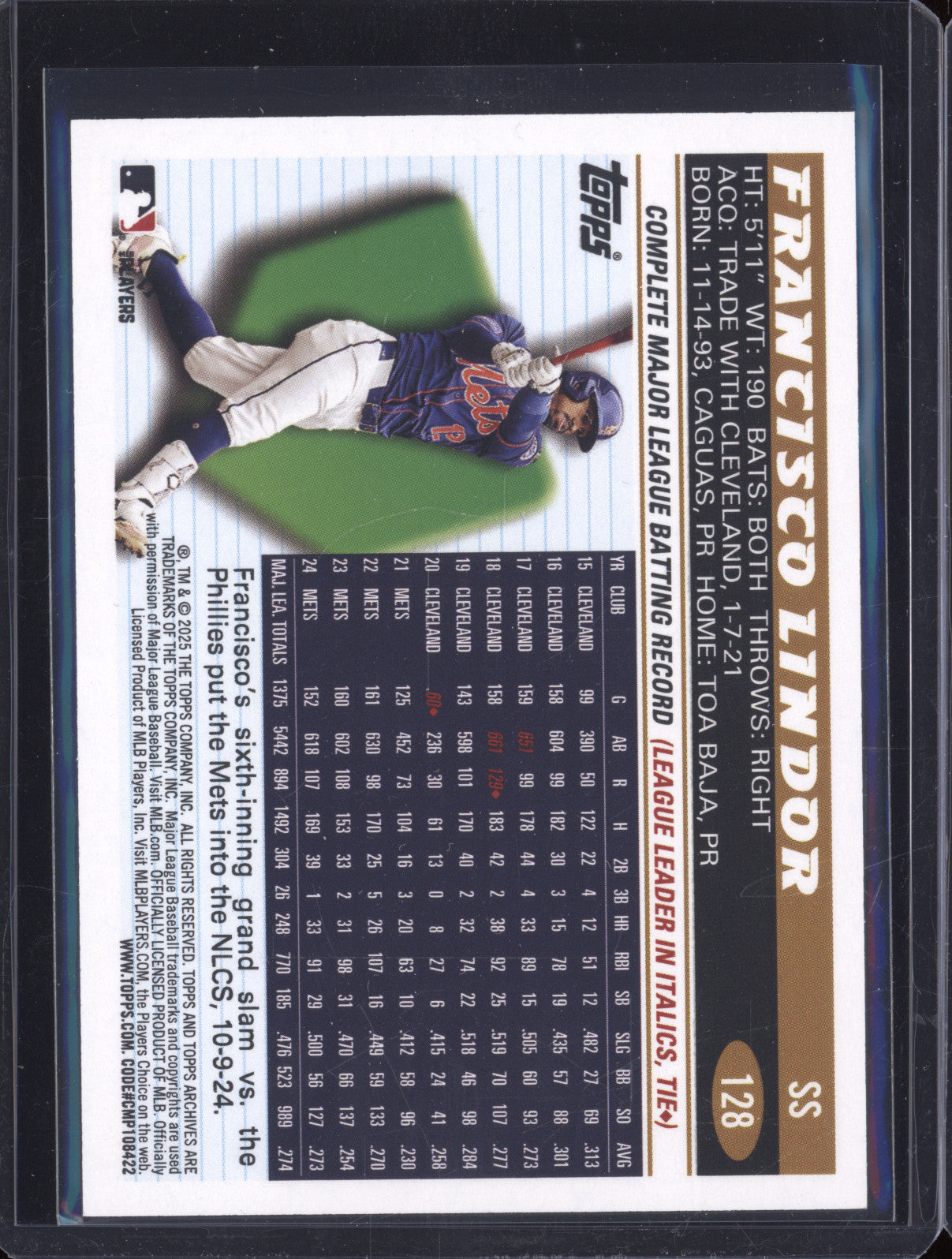 Francisco Lindor 2025 Topps Archives 128 Green Foilboard /99