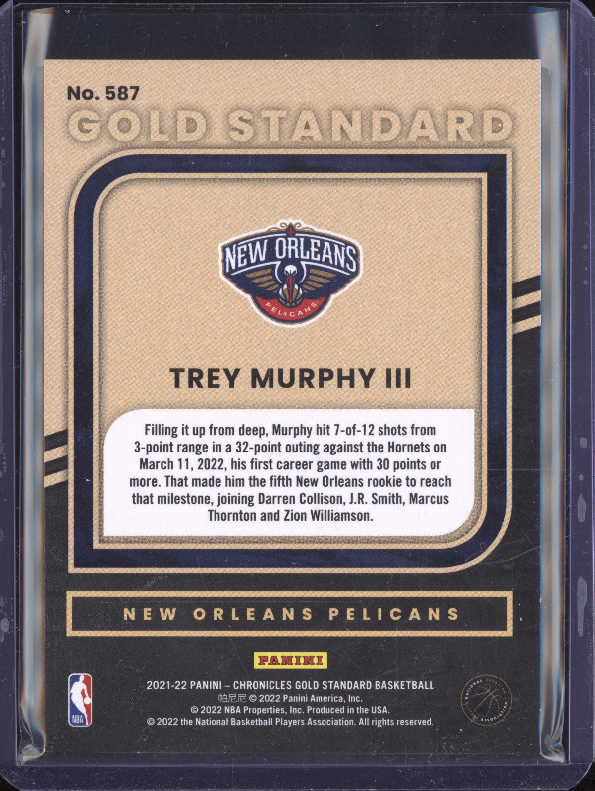Trey Murphy III 2021-22 Panini Chronicles 587 Gold Standard Gold RC 7/10