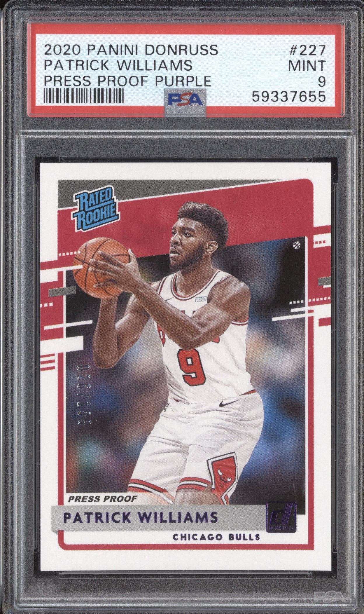 Patrick Williams 2020-21 Panini Donruss 227 Press Proof Purple RC 26/199 PSA 9