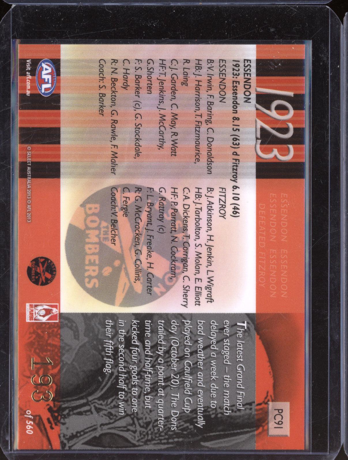 Essendon Bombers 2013 Select Prime PC91 AFL/VFL Premiership 193/560