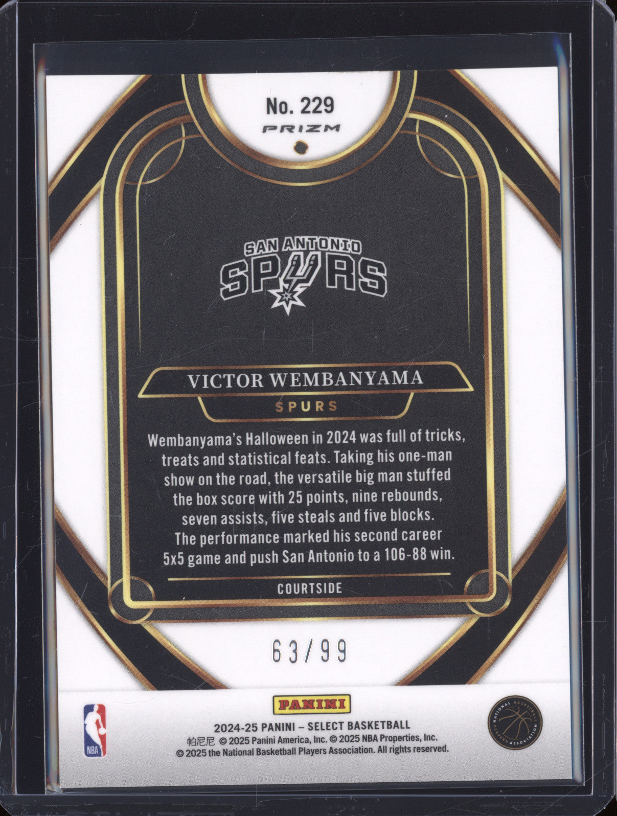 2024 Panini Select 229 Victor Wembanyama Blue Flash Courtside 63/99