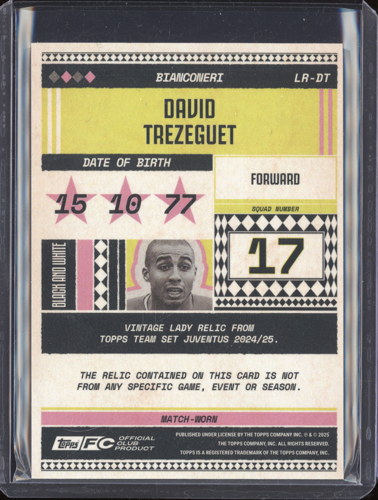 David Trezeguet 2024-25 Topps Team Set Juventus FC LR-DT Vintage Lady Relic /250