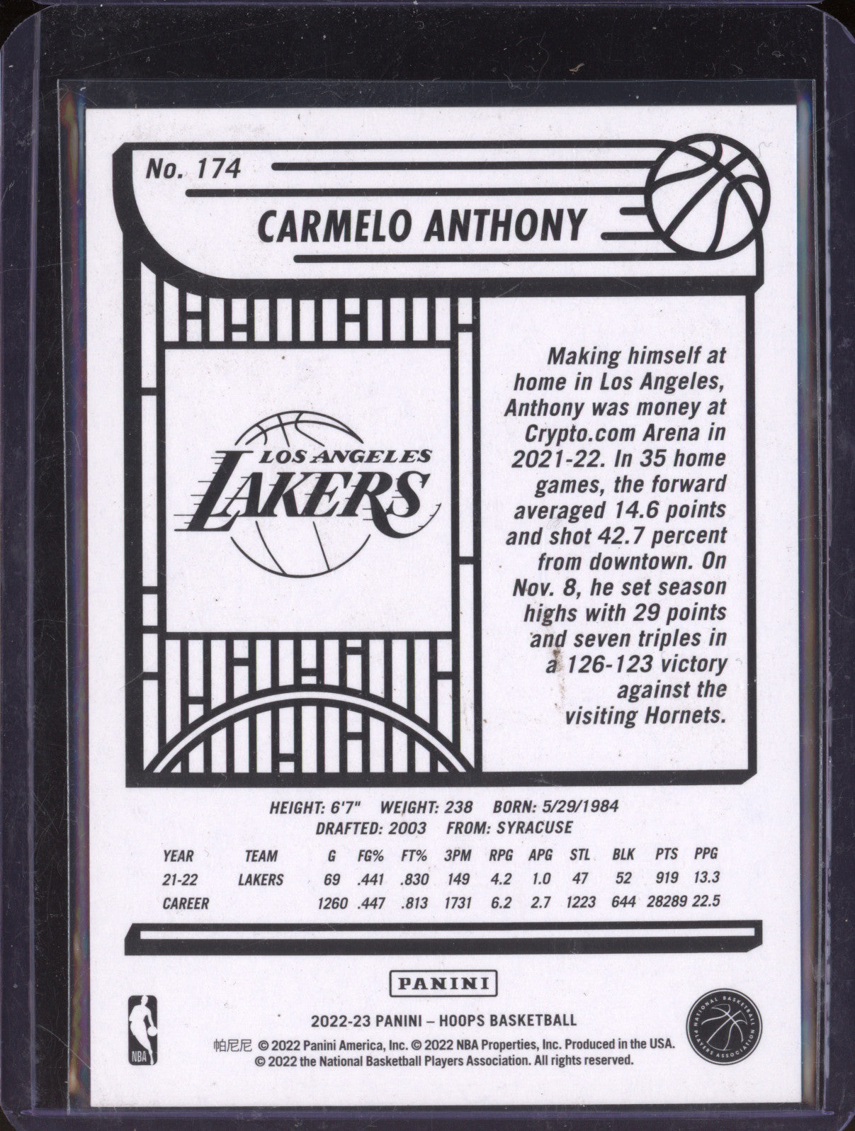 Carmelo Anthony 2022-23 Panini Hoops 174 Orange Explosion 13/25