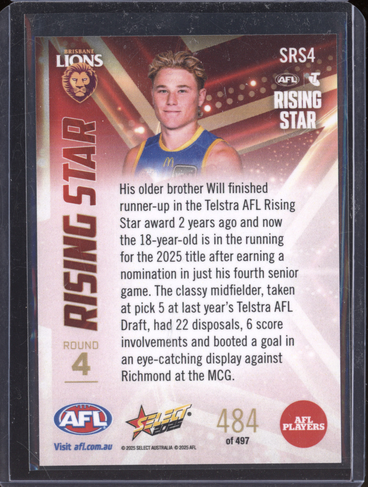 Levi Ashcroft 2025 Select Hilites SRS4 Round 4 Rising Star RC 484/497
