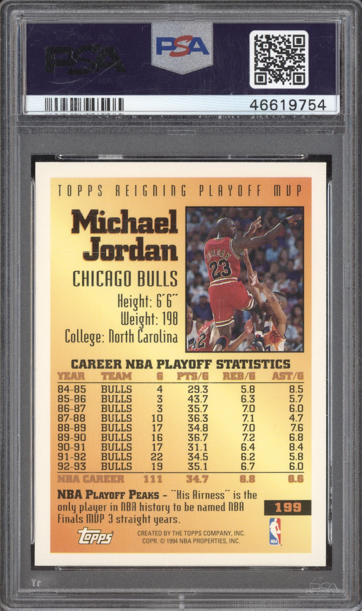 1993 Topps 199 Michael Jordan PSA 9