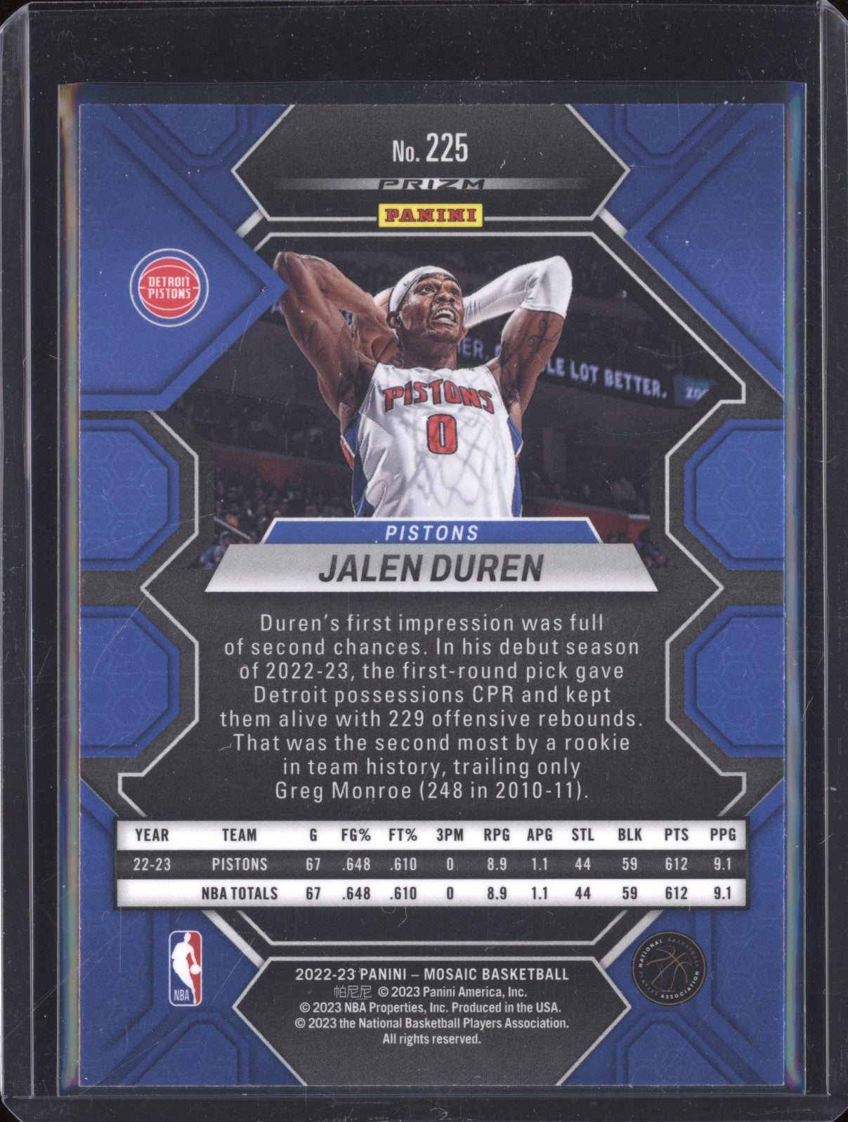 Jalen Duren 2022-23 Panini Mosaic 225 Peacock RC