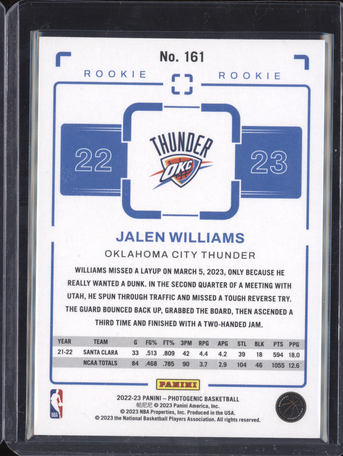Jalen Williams 2022-23 Panini Photogenic 161 Diamond RC 32/75