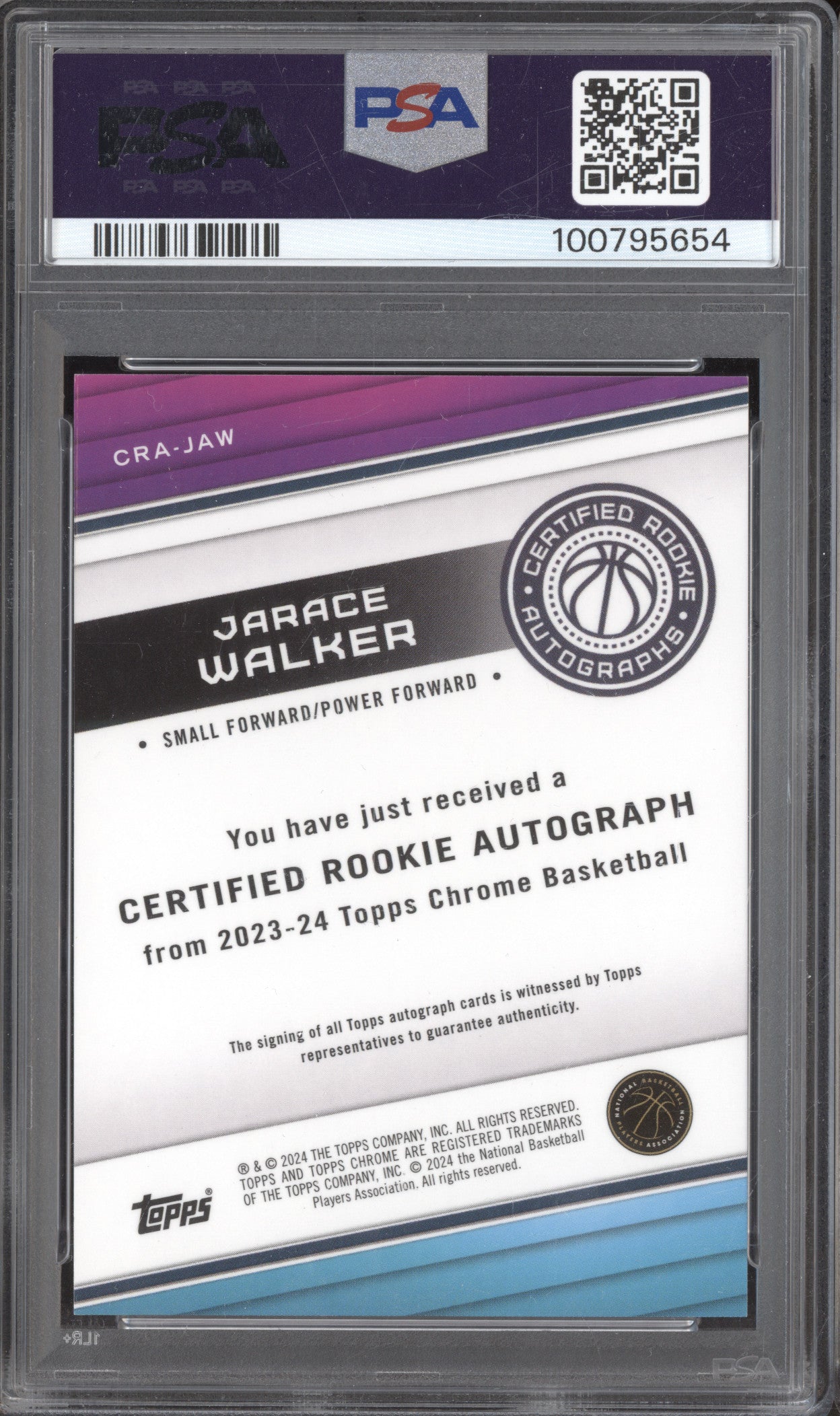 Jarace Walker 2023-24 Topps Chrome Red Sapphire Certified Auto RC 4/5 PSA 10