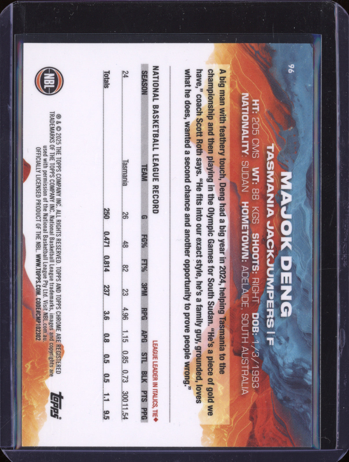 Majok Deng 2024 Topps Chrome NBL 96 Golden Wattle Refractor 016/125