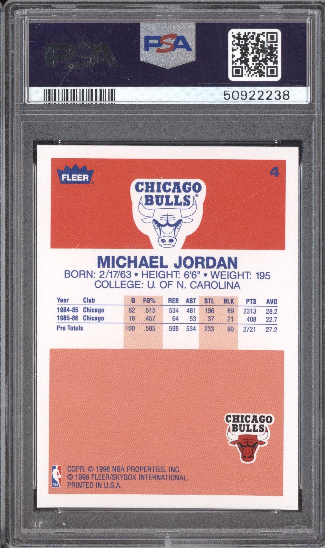 1996 Fleer Decade of Excellence 4 Michael Jordan PSA 8