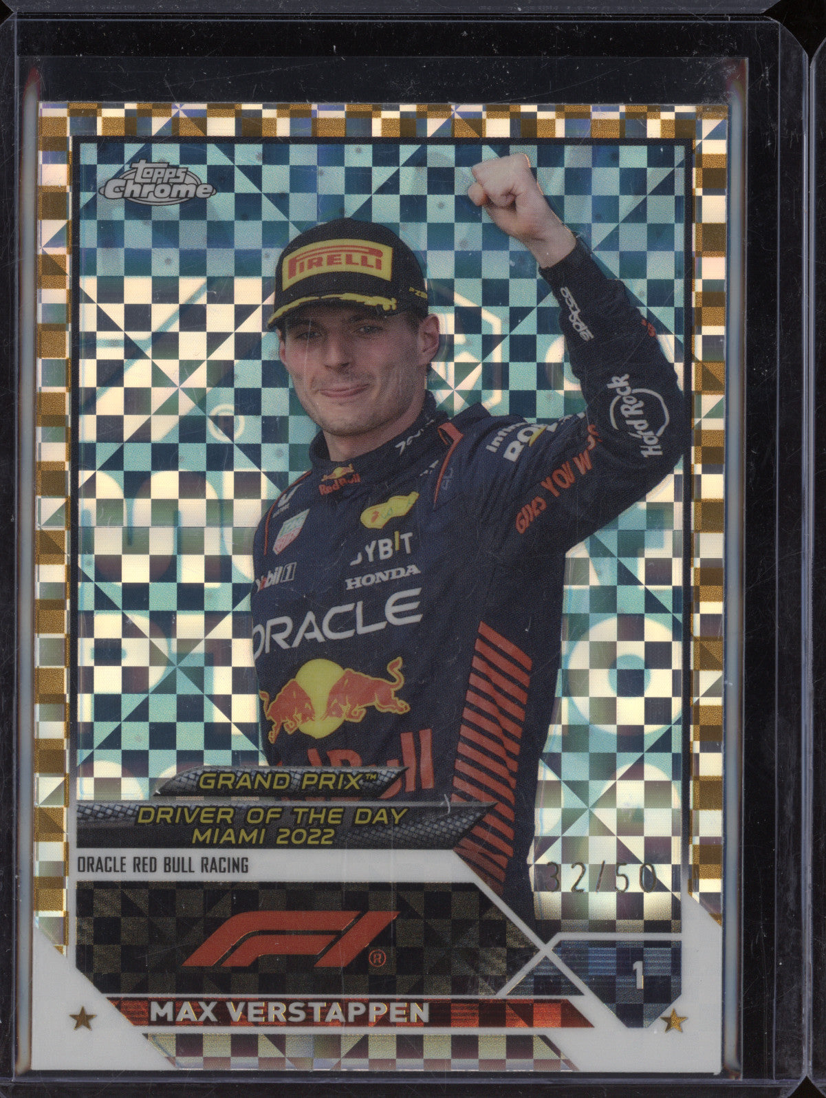 Max Verstappen 2023 Topps Chrome 170 Gold Checker Flag 32/50