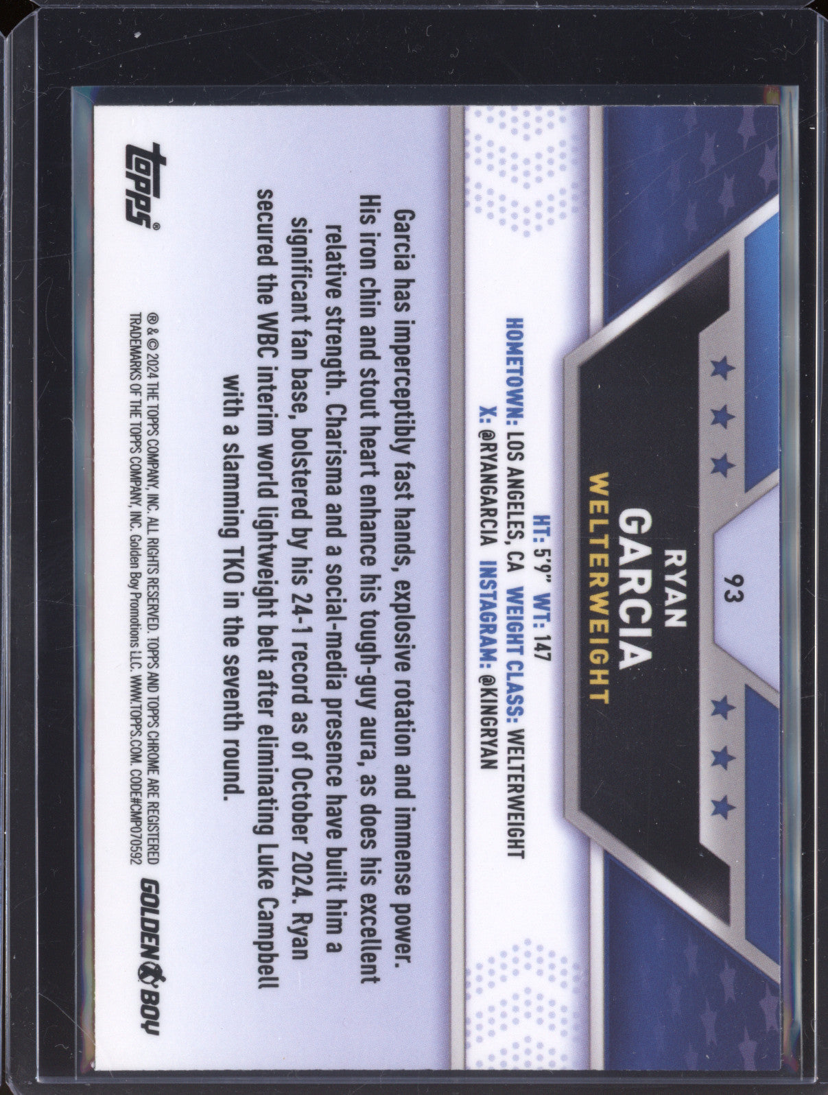 Ryan Garcia 2024-25 Topps Boxing Chrome 93 Shimmer