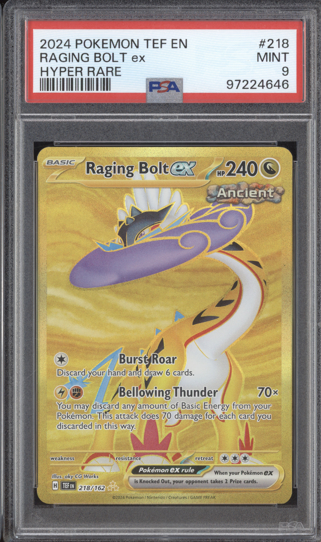 Raging Bolt ex 2024 Pokemon Temporal Forces 218/162 Hyper Rare PSA 9 Raging Bolt ex 2024 Pokemon Temporal Forces 218/162 Hyper Rare PSA 9