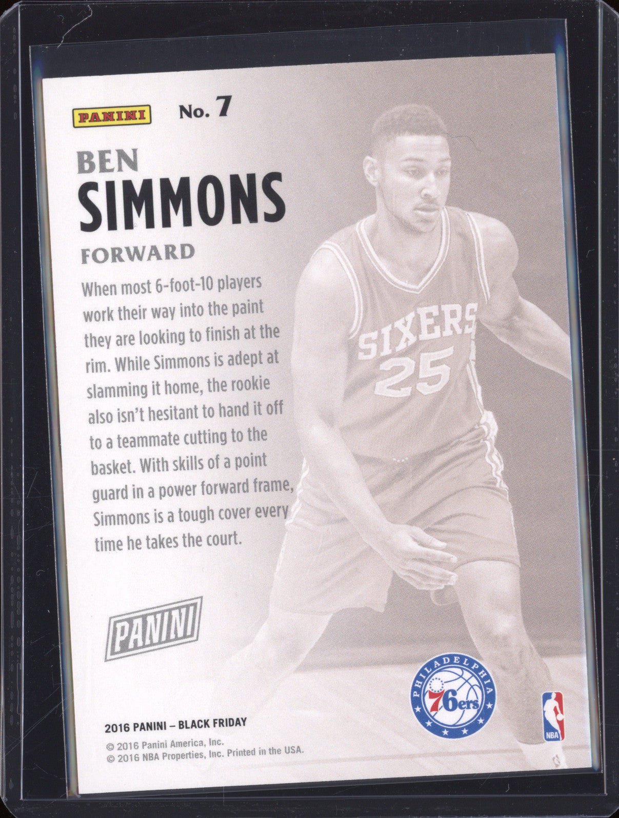 2016 Panini Ben Simmons 7 Black Friday Rookie /50
